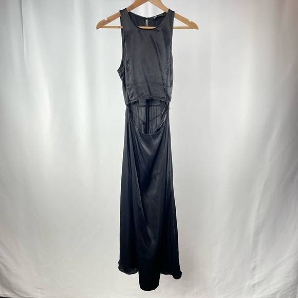 Zara Satin Cut Out Sleeveless Midi Dress in Black Size‎ Small - Picture 4 of 9